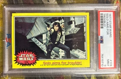 1977 Topps Vintage Star Wars Card 174 Solo Aims Trouble PSA 9 MT Yellow Series 3 - Image 1 of 2
