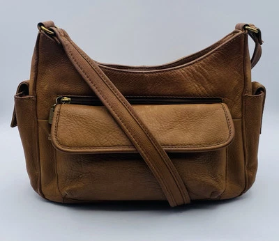 Сумка через плечо Fossil винтажная 1954 карамельная коричневая шагреневая кожа с карманами 75082 - Изображение 1 из 4