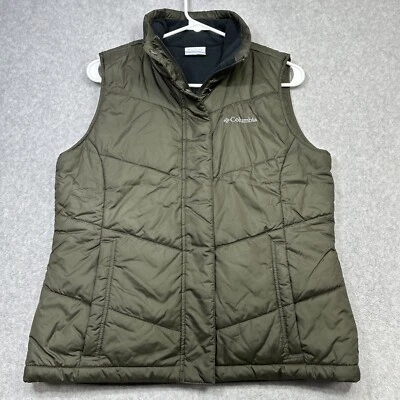 Columbia Chaleco Puffer Mujer Mediano Marrón Verde Cremallera A Presión Forrado de Vellón Invierno Acogedor Foto 1 de 4