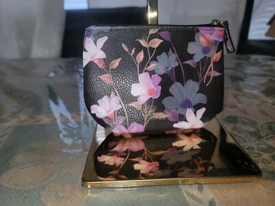 BUXTON Imitación Cuero Negro Multicolor Flores Monedero Bolsa Top Cremallera Foto 1 de 4