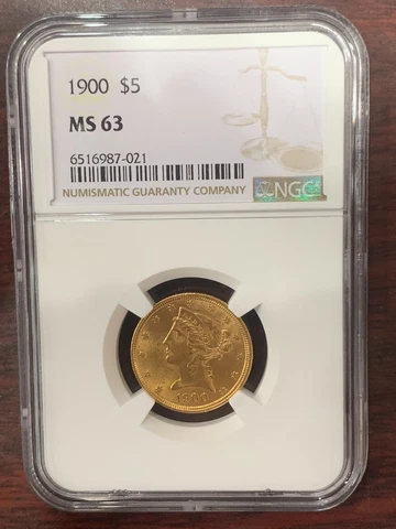 1900 $5 Liberty Gold Coin.! MS 63 NGC.! Cover