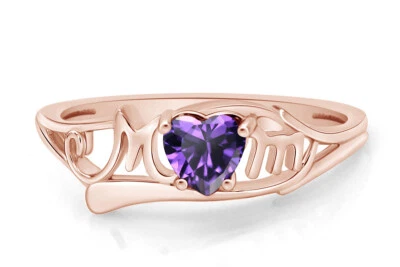Anillo corazón mamá diamante simulado amatista (0,50 Cttw) Foto 1 de 4