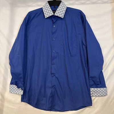 Fortino Landi Men's Blue Dress Shirt Polka Dot Collar 16/16 1/2 And 34/35 - Image 1 of 4