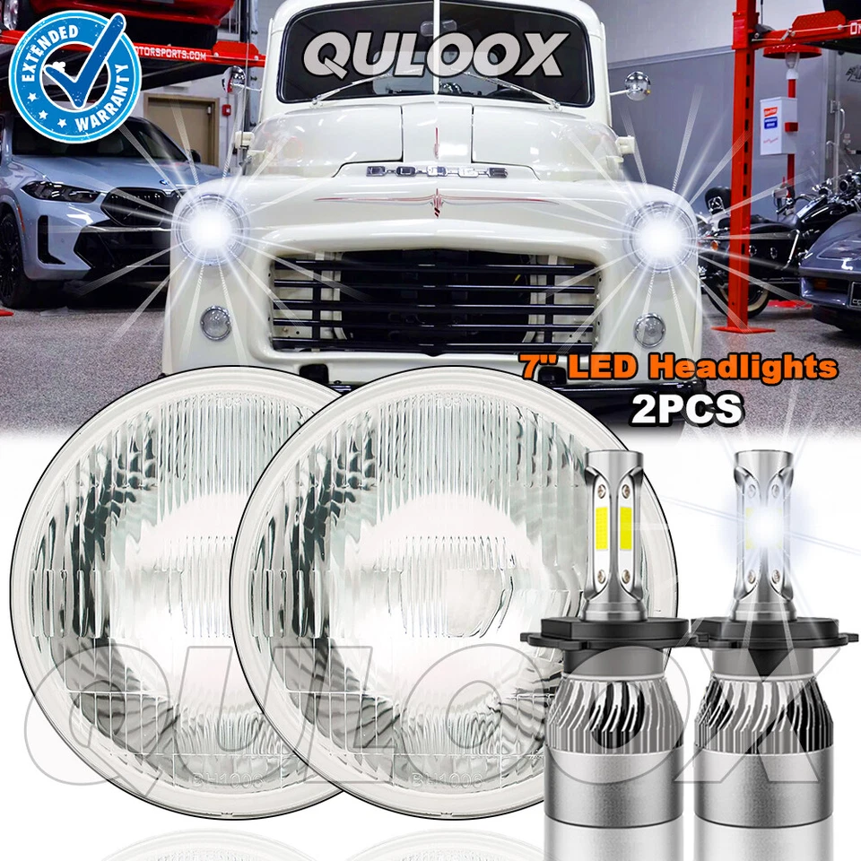 For Dodge D100 D200 D300 Pickup 7inch Round LED Headlights Hi/Lo Sealed Beam 2X - Image 1 of 4