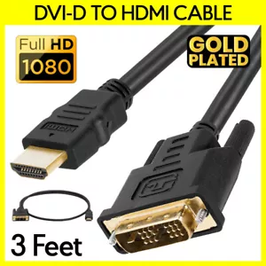 Cavo Adattatore 3FT DVI Maschio a HDMI Maschio Connettore Convertitore Cavo Monitor TV - Foto 1 di 4