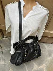Cynthia Rowley Black Leather Shoulder Handbag - 15" - Picture 1 of 13