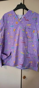 Scrub Top Shirt Womens Short Sleeve XL Purple Mambo Tango Dance Party Pockets - Picture 1 of 15