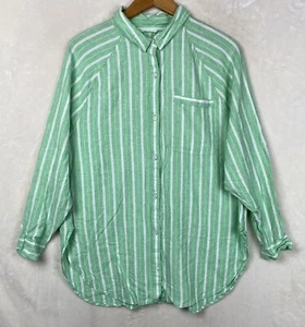 Aerie Pool to Party Shirt Womens Small Green Striped Linen Blend Button Up - Picture 1 of 15
