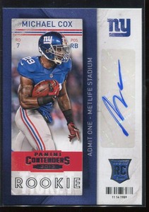 2013 Panini Contenders Rookie Michael Cox #168 New York Giants Auto RC