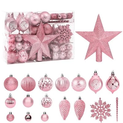 100PCS Christmas Tree Balls Ornaments Set with Christmas Tree Topper, Pink Chris - Image 1 of 4