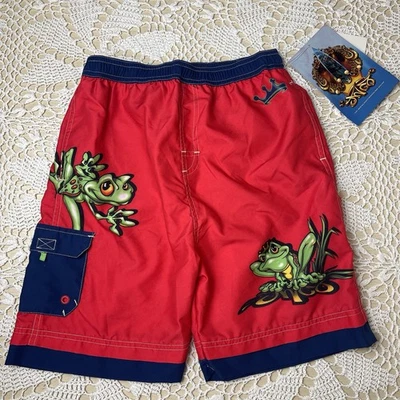 Vintage Y2K JNCO Jeans Boys XL 7x Red Frogs Swim Trunks Shorts NWT 2003 - Image 1 of 4