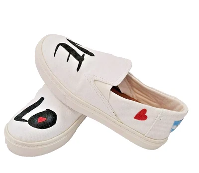 Toms Luca White Love Glitter Heart Plimsolls  Slip On Shoe  Size 13 Youth - Image 1 of 4
