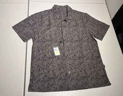 Camisa John Varvatos Para Hombre Mediana Floral Regaliz Lazo Campamento Abotonada Algodón Cáñamo Foto 1 de 4