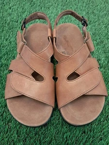 Sandalias cómodas con correa cruzada SAS Huggy talla 8 W cuero marrón caramelo punta abierta planas - Imagen 1 de 9