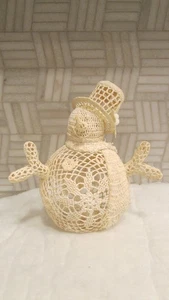 9.5" Vintage Handmade Crochet Lace Doily Christmas Snowman Decoration Figure - Picture 1 of 4