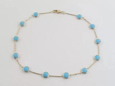 5CT Round Cut Lab Created Turquoise Women's Chain Anklet 14K Yellow Gold Finish - Image 1 of 4