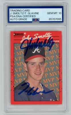 TOM GLAVINE & JOHN SMOLTZ Braves Signed 1990 Donruss ERROR Card PSA 7095 AUTO 10 - Image 1 of 2