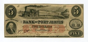1862 $5 The Bank of Port Jervis - Port Jervis, NEW YORK (Altered) Note w/ TRAIN - Picture 1 of 2