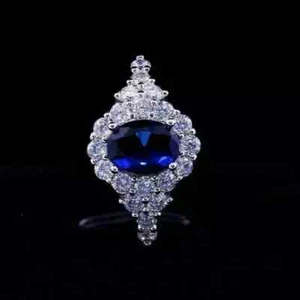2Ct Oval Simulated Blue Sapphire Diamond Engagement Ring 14K White Gold Plated - Picture 1 of 5
