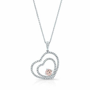 18K White Gold Diamond Morganite Heart Pendant Necklace Round Cut Womens 1.00TCW