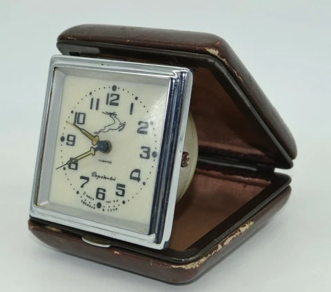 Vintage Travelling Clock Slava 1 Class Soviet USSR Mechanical Alarm Clock 1959 Cover