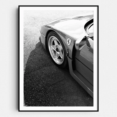 Impresión de póster de arte de pared de coche retro vintage de coches clásicos en blanco y negro Ferrari F40 Foto 1 de 4
