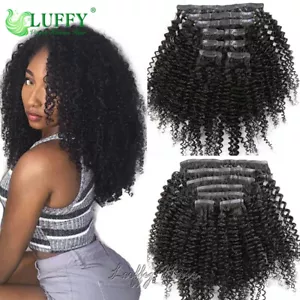 Kinky Curly Seamless PU Clip In Extensions Indian Human Hair Weave For Women - Picture 1 of 14