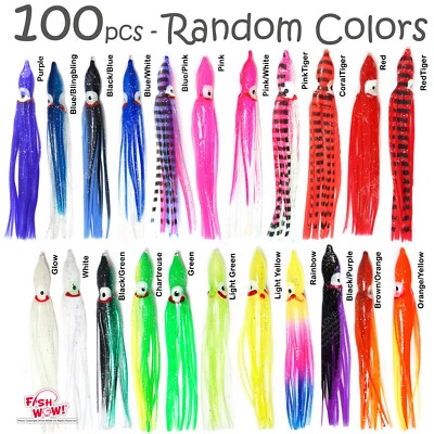 100 piezas Mezcla aleatoria 4,75" Faldas de calamar de pesca Pulpo Hoochies Señuelos suaves 12 cm Foto 1 de 4