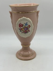 "JARRÓN DE 10"" DE PORCELANA ROSA ST REGIS PINTADO A MANO FLORES BUSTOS DORADOS" - Imagen 1 de 9