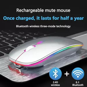 RGB LED Wireless Mouse Rechargeable Optical Silent Mice USB For PC Laptop UK - Picture 1 of 7