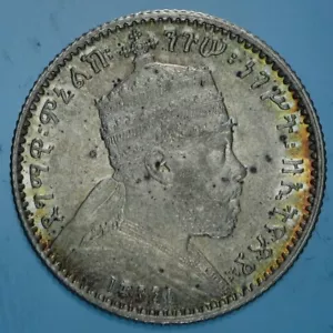 ETIOPIA MENELIK II GERSH EE 1889 A SILVER COIN MONETE DA COLLEZIONE mSPL - Foto 1 di 2