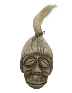 HAND CARVED WOODEN TRIBAL MASK with HAIR WALL DECOR VODOU VOODOO SPELL TORTURE - Picture 1 of 3