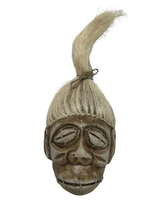 HAND CARVED WOODEN TRIBAL MASK with HAIR WALL DECOR VODOU VOODOO SPELL TORTURE - Image 1 of 3