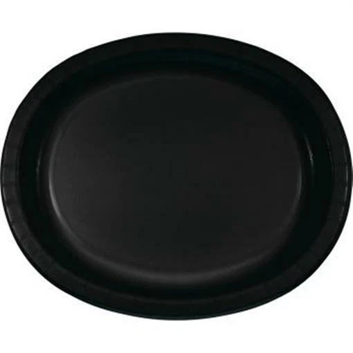Black 12 Inch Oval Paper Plates 8 Per Pack Tableware Decorations Supplies - Image 1 of 1