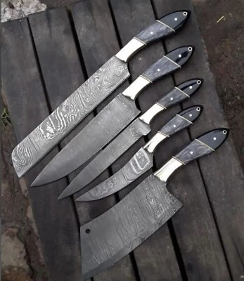 CHEF KNIVES Handmade Hand FORGED DAMASCUS STEEL CHEF KNIFE Set Kitchen 5 Knives Set