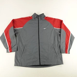 Vintage Nike Jacket Mens Large Gray Red Windbreaker Mesh Lined Coat Zip Up Y2K - Picture 1 of 10