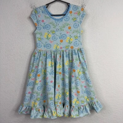 Vestido Eleanor Rosa Niñas 5-6 Azul Louise Bicicleta Floral Manga Corta Caprichoso Foto 1 de 4