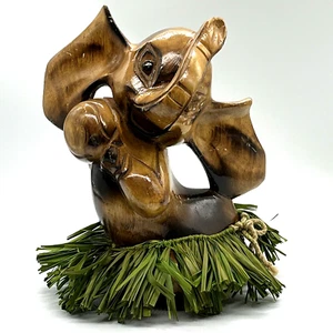 Vintage Elephant Dancing Hard Wood Sculpture with a ball in hands fun Good Luck - Picture 1 of 12