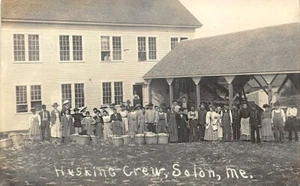 Solon ME "Husking Crew" Real Photo Postcard - Picture 1 of 2