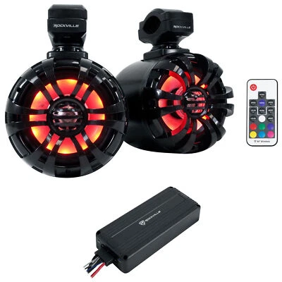 (2) Rockville 5.25" LED Black Tower Speakers+Bluetooth Amplifier For ATV/UTV/RZR - Image 1 of 4