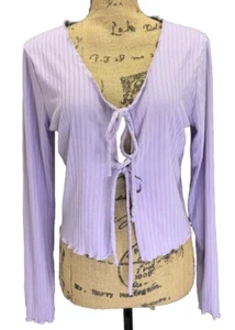 MOA MOA Flieder Tie Front Cropped Sweater Top Ribbed Y2K 90s MEDIUM Coquette Swift - Bild 1 von 8