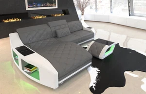 Leder Ecksofa Sofa Couch Swing L LED USB und kühlende Becherhalter Grau Weiß - Bild 1 von 9