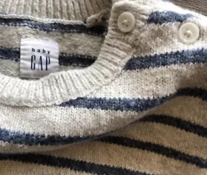 Baby Gap 18-24 Mts Oatmeal Blue Striped Crewneck Sweater - Picture 1 of 6