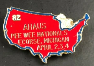 Vintage AHAUS Pee Wee Hockey Pin Nationals Ecourse, Mi 80er USA Emaille wie abgebildet defekt - Bild 1 von 4