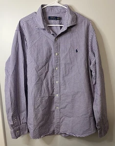 Men’s Ralph Lauren Polo Gingham Dress Shirt XXL Purple Cotton Spread Collar - Picture 1 of 4