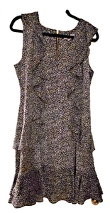 Michael Kors Dress Womens XL Black White Floral Sleeveless Ruffle Layered Zip - Picture 1 of 13