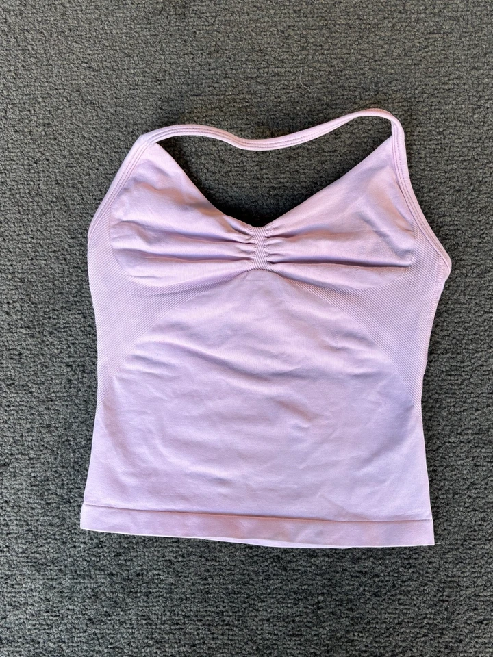Top DFYNE Longline con tiras para mujer XS rosa nailon elástico acanalado cuello halter Foto 1 de 4