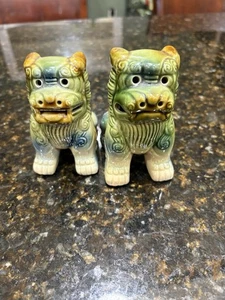 Juego de 2 leones Shishi guardianes verdes vintage chinos Foo Dogs - Imagen 1 de 9