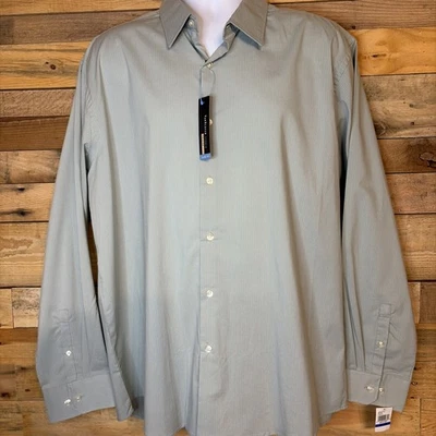 Camisa Van Heusen Hombres XL 17–17.5 NUEVA CON ETIQUETAS Calce Ajustado Verde Gris Cielo Trabajo Oficina Elástica Foto 1 de 4