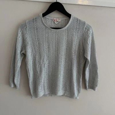 PLAYFAIR OF LONDON Silver Glitter SIZE 10 UK 3/4 Sleeve Jumper Top - Image 1 of 4